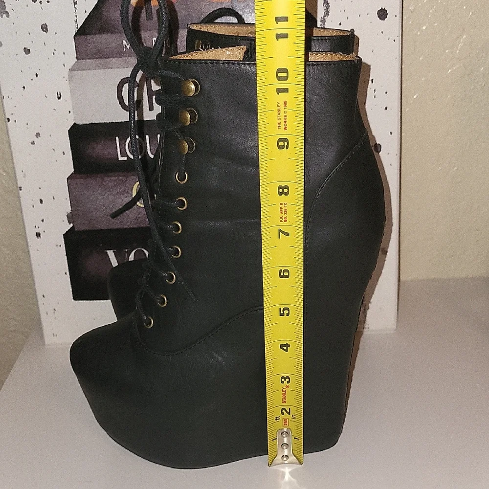 Jeffrey Campbell Damsel Black Lace Up Platform Wedge Boots, Sz 7.5 - Picture 9 of 11